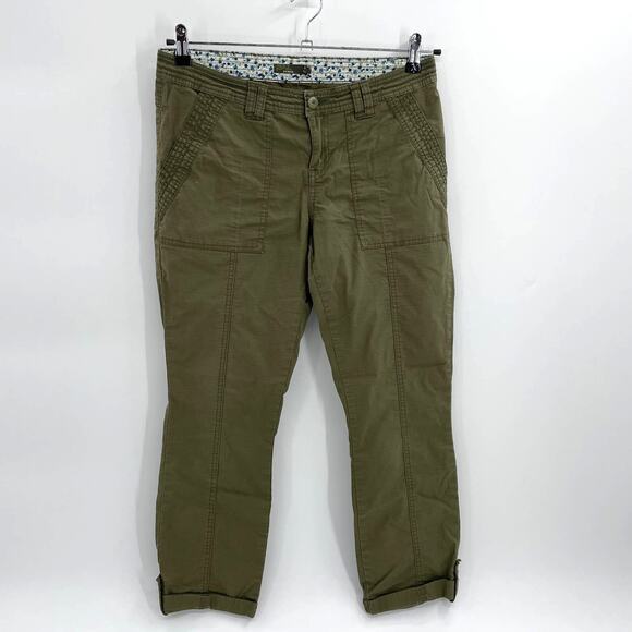 PRANA Pants Capri Length Cotton Mid Rise Outdoor Womens 6 Green Outdoor Dark - Picture 1 of 8